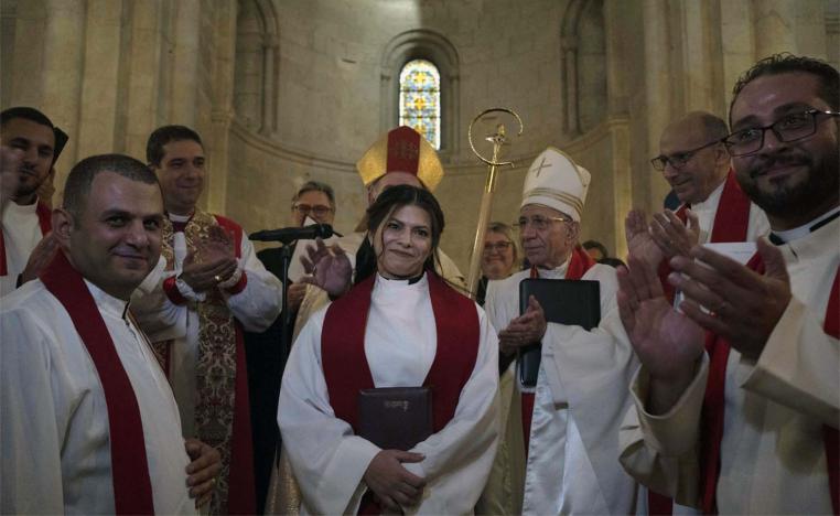 Azar (C) will be one of five ordained women in the Middle East, joining one in Syria and three in Lebanon