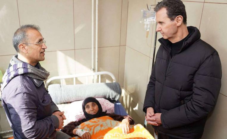 الرئيس السوري بشار الأسد يعود مصابين من ضحايا الزلزال في حلب