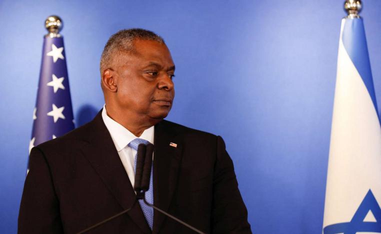 وزير الدفاع الأميركي لويد اوستن في مؤتمر صحفي في اللد في اسرائيل