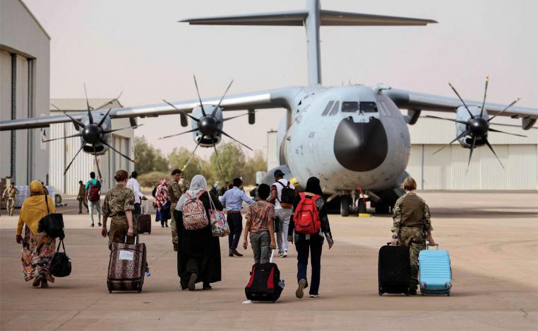 British Nationals boarding an RAF aircraft in Sudan