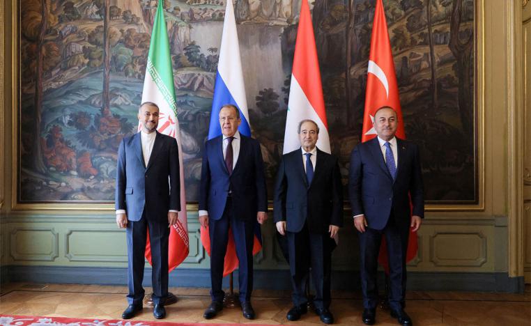 oreign ministers Hossein Amirabdollahian of Iran, Sergei Lavrov of Russia, Faisal Mekdad of Syria and Mevlut Cavusoglu of Turkey