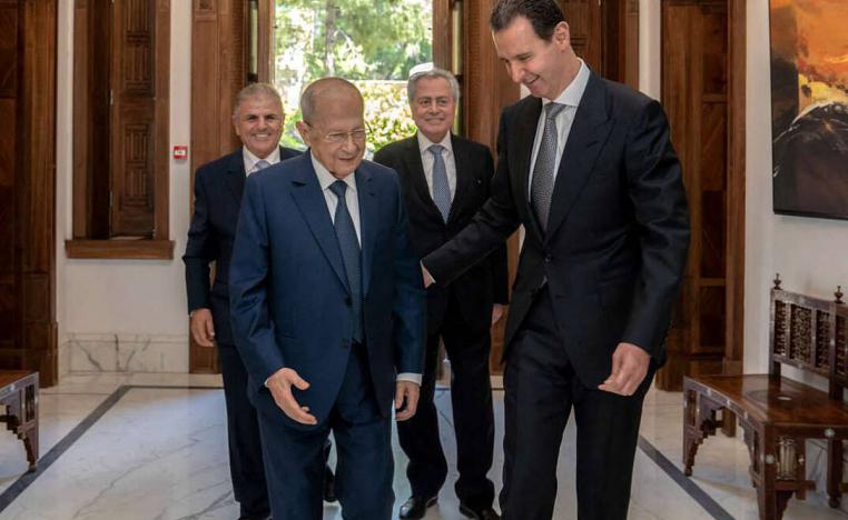 الرئيس السوري بشار الأسد يستقبل الرئيس اللبناني السابق ميشال عون
