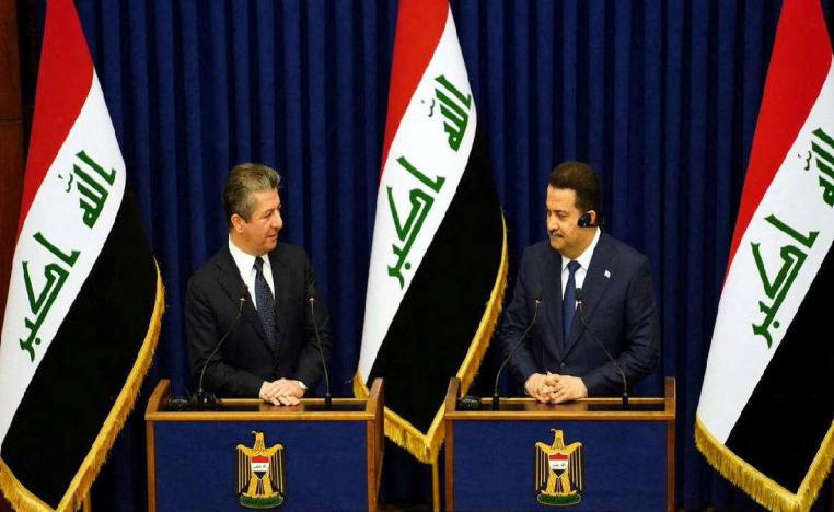 رئيس الوزراء العراقي محمد شياع السوداني في مؤتمر صحفي مع رئيس حكومة كردستان مسرور بارزاني