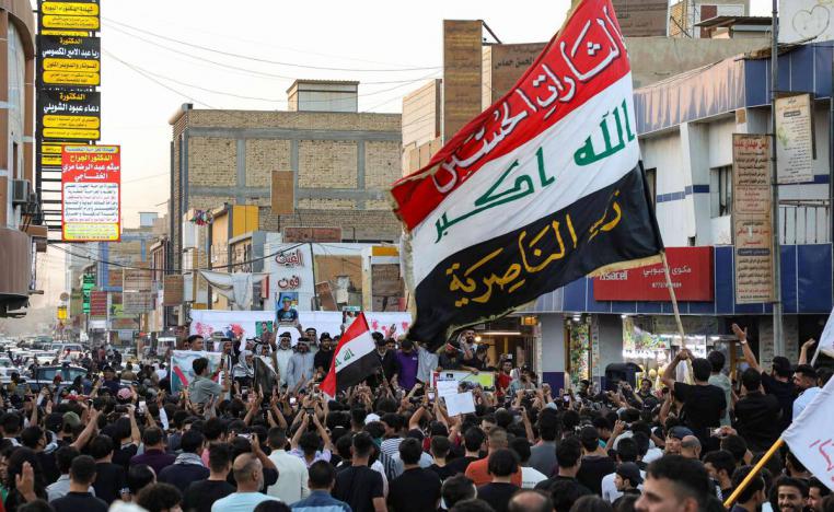 احتجاج في ساحة الحبوبي وسط الناصرية جنوب العراق