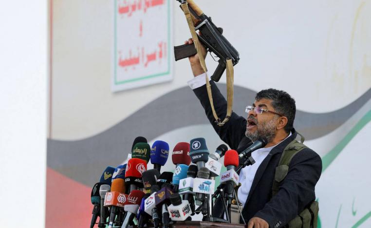 عضو مجلس القيادة في اليمن محمد علي الحوثي يلقي كلمة في صنعاء