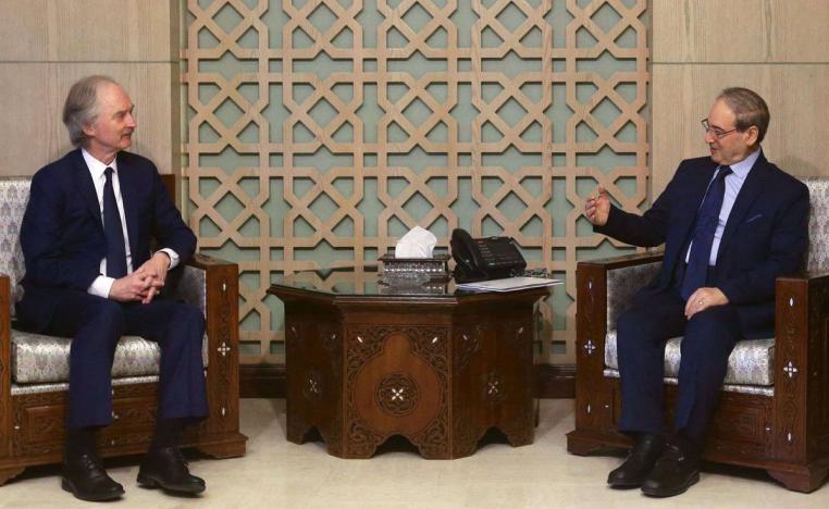 وزير الخارجية السوري فيصل المقداد يستقبل المبعوث الدولي غير بيدرسون