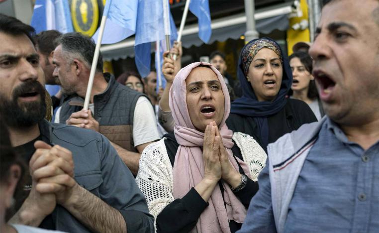 Supporters of pro-Kurdish Peoples Equality and Democracy Party protest against the authorities' decision