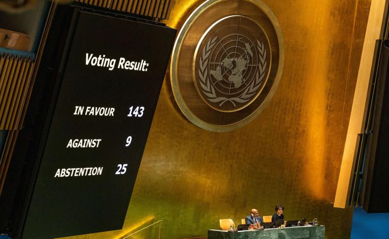  143دولة تقرّ بأن الفلسطينيين مؤهلون للانضمام إلى الأمم المتحدة 
