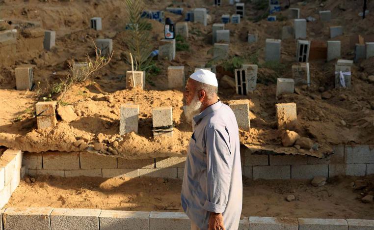 Blocks are used to mark graves at the Deir el-Balah cemetery