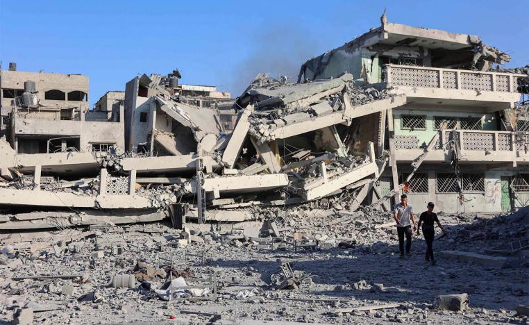 The school is sheltering displaced Palestinians