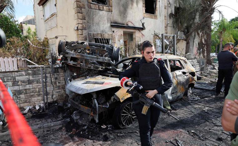 A  cordoned-off area in Kiryat Bialik in the Haifa district of Israel, targeted by a reported strike by Hezbollah