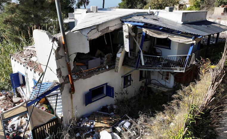 A damaged building in Manara, near the Israel-Lebanon border,