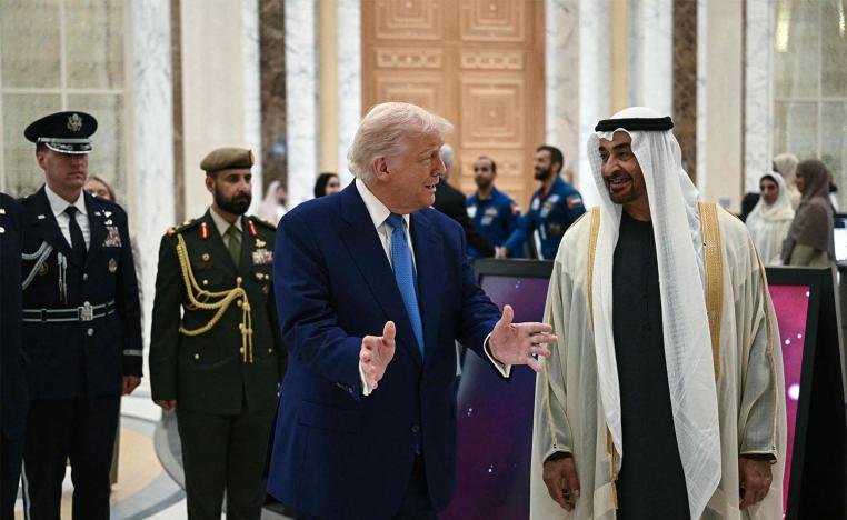 Trump and UAE President Sheikh Mohamed bin Zayed Al Nahyan talk at Qasr Al-Watan in Abu Dhabi