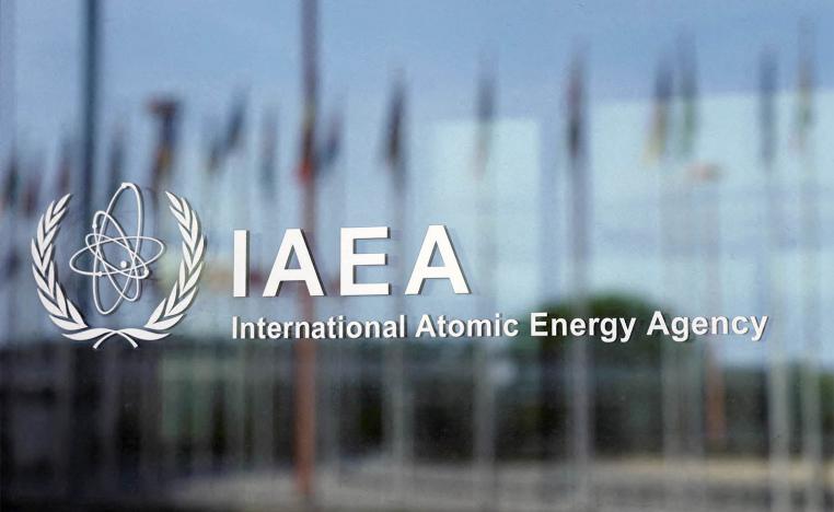  The logo of the International Atomic Energy Agency (IAEA) is seen at their headquarters in Vienna