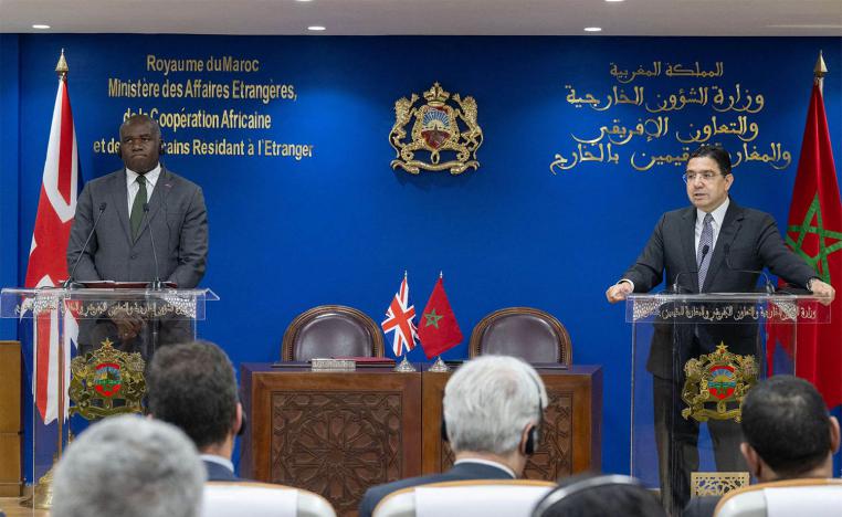 British Foreign Secretary David Lammy (L) and his Moroccan counterpart Nasser Bourita attend a press conference in Rabat 