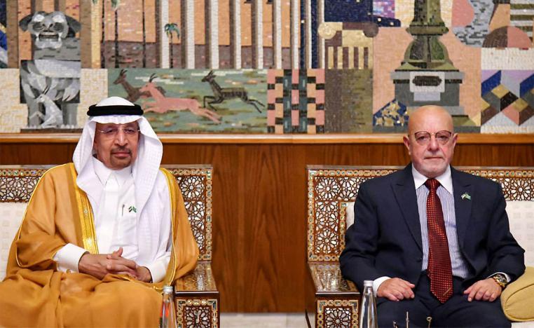 Saudi Arabia's Investment Minister Khalid bin Abdulaziz al-Falih (L) being received at Damascus International Airport