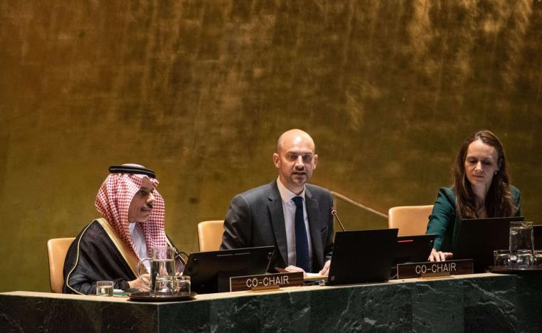 الدبلوماسية السعودية تحشد دوليا لتبني خيار حل الدولتين سبيلا لانهاء الصراع الفلسطيني الاسرائيلي 