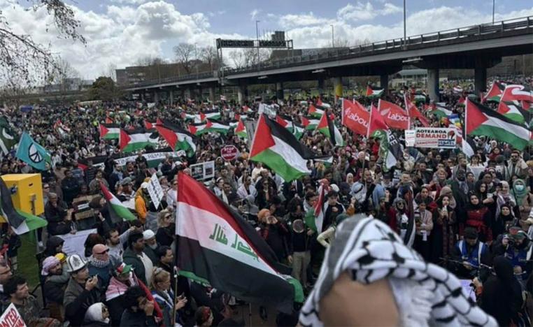 It is the largest rally of its kind since the war in Gaza began between Israel and Hamas