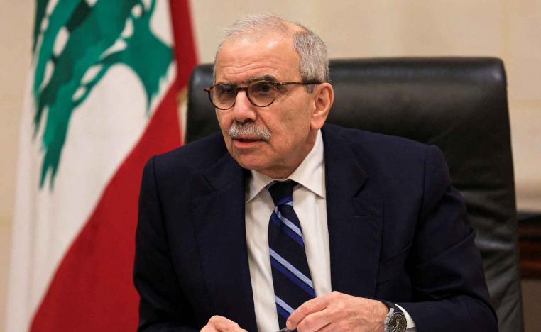 Lebanese Prime Minister Nawaf Salam speaks to journalists at the government headquarters in Beirut.