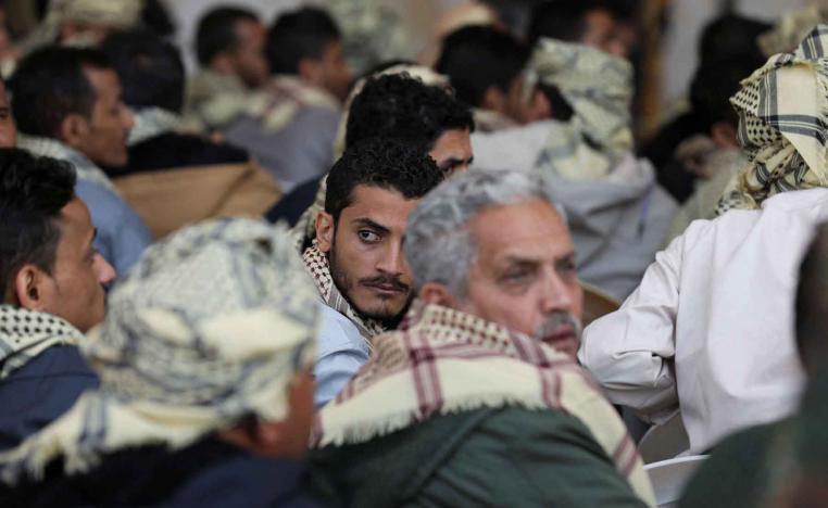 People detained by the Houthis sit while they wait for their release in Sana’a, Yemen, January 25, 2025. 