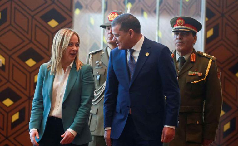 Italian Prime Minister Giorgia Meloni and the head of Libya’s Government of National Unity Abdulhamid al-Dbeibah attend a joint news conference in Tripoli, January 28, 2023. 
