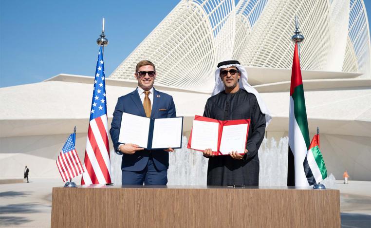 US Under Secretary Jacob Helberg and UAE Minister of State Saeed Al Hajeri during the signing at the Zayed National Museum