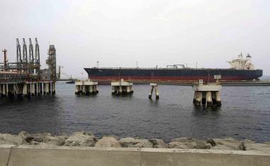 An oil tanker approaches the Jetty in the oil facility in Fujairah