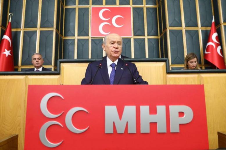 Turkey’s Nationalist Movement Party’s leader Devlet Bahceli speaks during a meeting in Ankara, on October 2