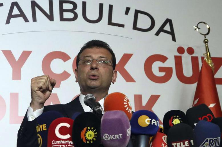 Ekrem Imamoglu, candidate of Turkey’s secular opposition Republican People’s Party, makes a statement after his election victory, in Istanbul, June 23, 2019