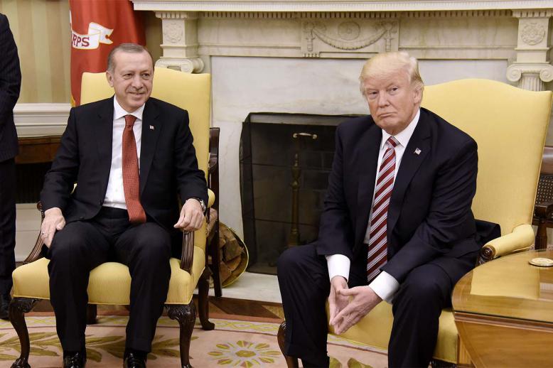 US President Donald Trump meets with President Recep Tayyip Erdogan of Turkey in the Oval Office of the White House in Washington, DC