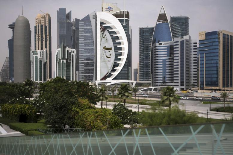 A giant image of the Emir of Qatar Sheikh Tamim bin Hamad Al Thani