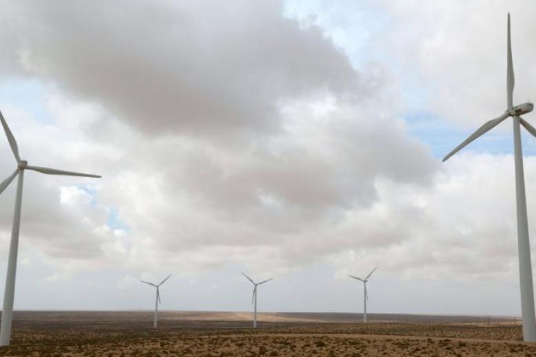 Wind turbines at a wind farm in the southwestern Moroccan city of Tarfaya