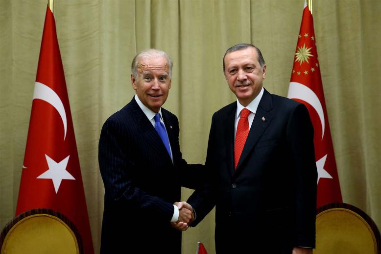Turkish President Tayyip Erdogan (R) meets with Joe Biden in New York City, September 21, 2016