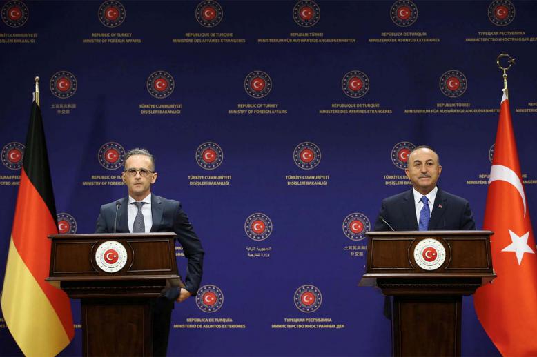 Turkish Foreign Minister Mevlut Cavusoglu and his German counterpart Heiko Maas attend a press conference in Ankara
