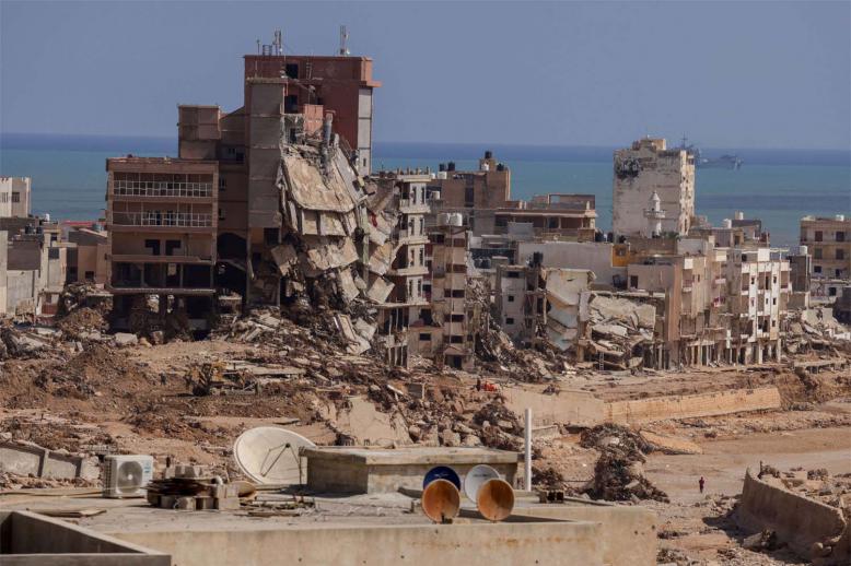 A view shows destroyed buildings in the aftermath of the the deadly storm that hit Derna, in Libya