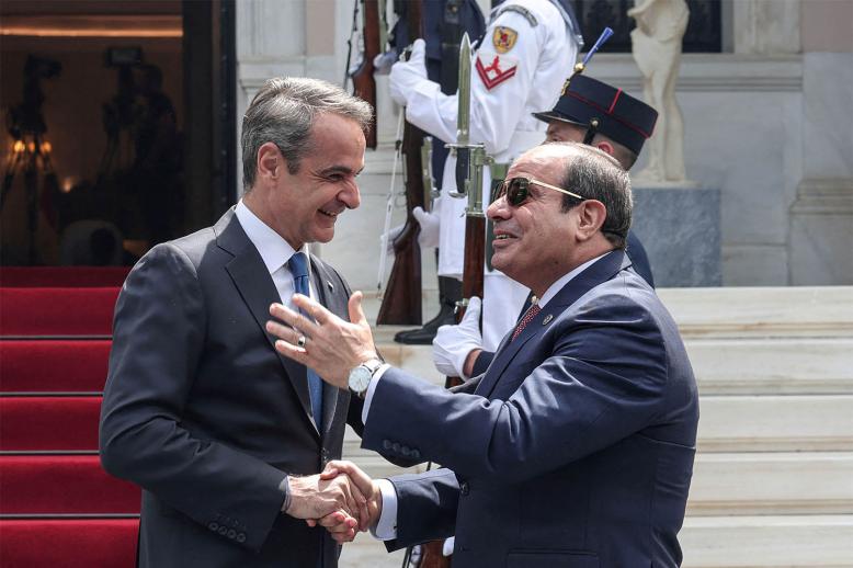Greek Prime Minister Kyriakos Mitsotakis welcomes Egypt’s President Abdel Fattah al-Sisi in Athens