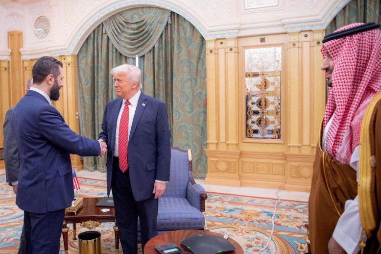 US President Donald Trump meets with Syrian President Ahmed al-Sharaa May 14 in Riyadh 