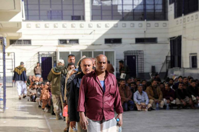 People detained by the Houthis wait for their release in Sana’a, January 25, 2025. 