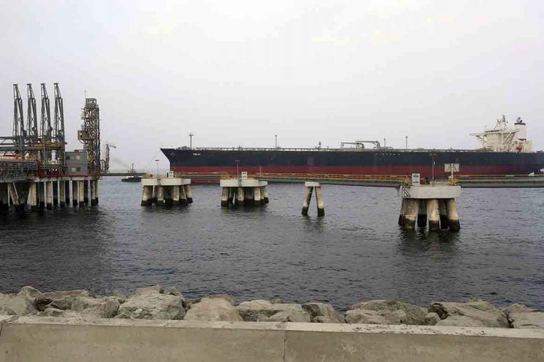 An oil tanker approaches the Jetty in the oil facility in Fujairah