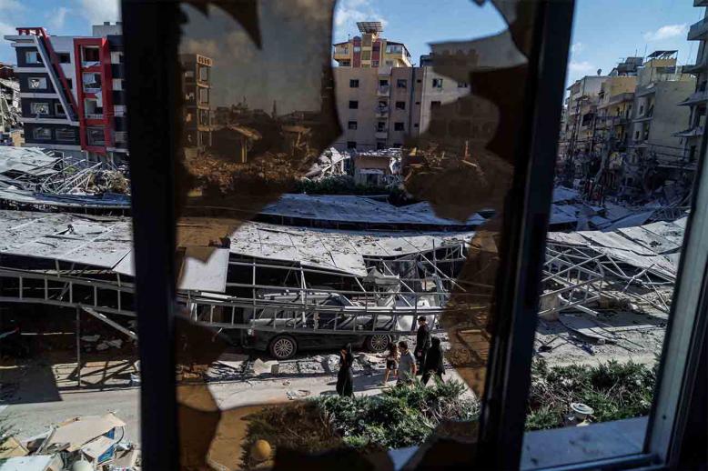 Rubble at the site of an Israeli strike following a deal between the US and Iran in Tyre, southern Lebanon