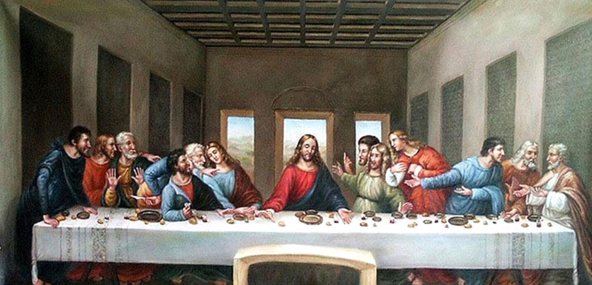 الضوء في لوحة ليوناردو يغمر غطاء المائدة ساطعا