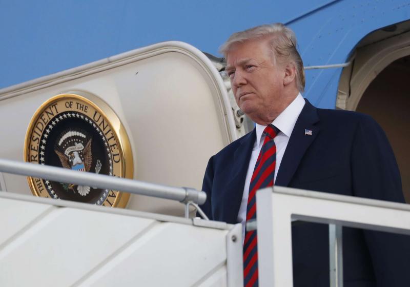 US President Donald Trump arrives at the airport in Helsinki on the eve of his meeting with Russian President Vladimir Putin, on July 15