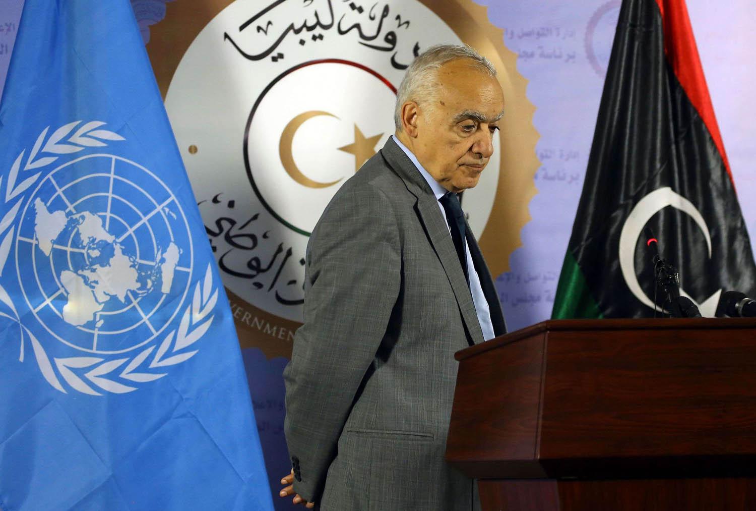 المبعوث الدولي غسان ليبيا في مؤتمر صحفي في طرابلس
