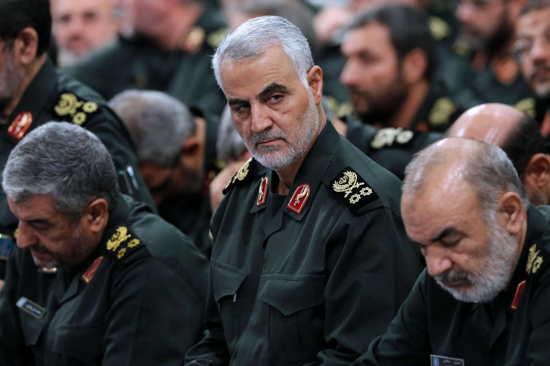 Iranian Revolutionary Guards Quds Force commander Qassem Soleimani (C), attending a meeting of Revolutionary Guards commanders in Tehran.
