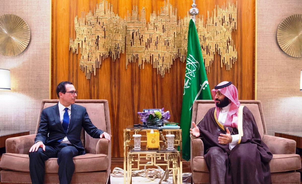 US Treasury Secretary Steven Mnuchin and Saudi Crown Prince Mohammed bin Salman