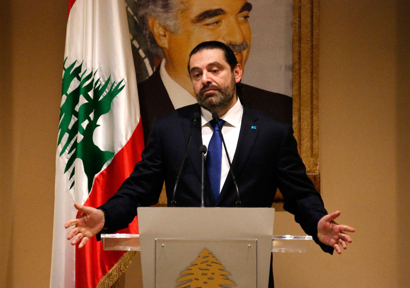 Lebanese Prime Minister-designate Saad Hariri, gestures during a press conference, in Beirut, Lebanon, Tuesday, Nov. 13, 2018.