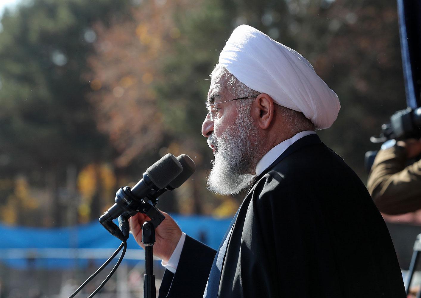 Iran's President Hassan Rouhani speaking during a rally in the city of Shahrud.