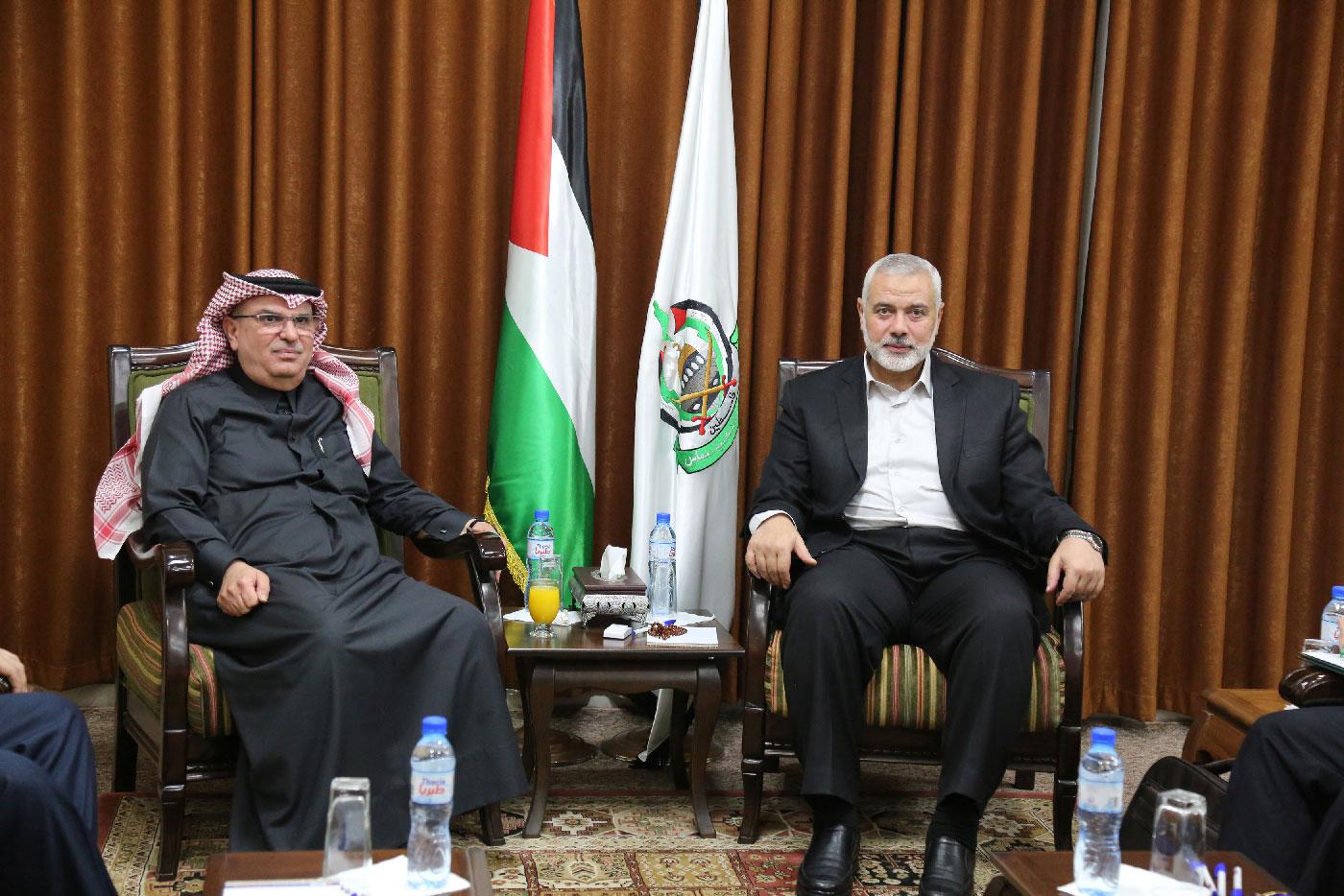 Hamas Chief Ismail Haniyeh meets with Qatari envoy Mohammed Al-Emadi in Gaza City January 24, 2019.