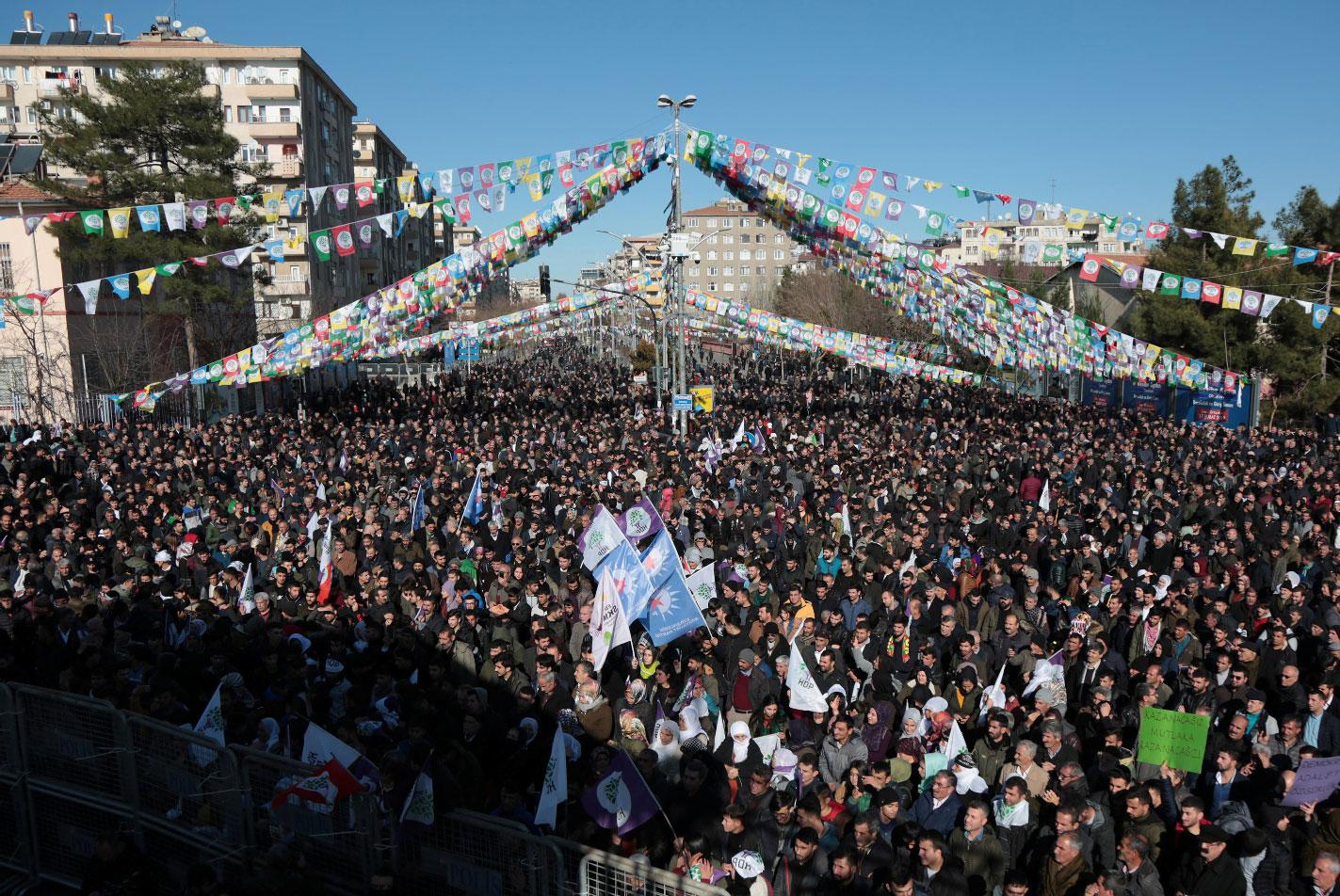 Supporters of pro-Kurdish Peoples' Democratic Party (HDP) attend a demonstration in solidarity with the jailed lawmaker Leyla Guven, in Diyarbakir, Turkey January 19, 2019.