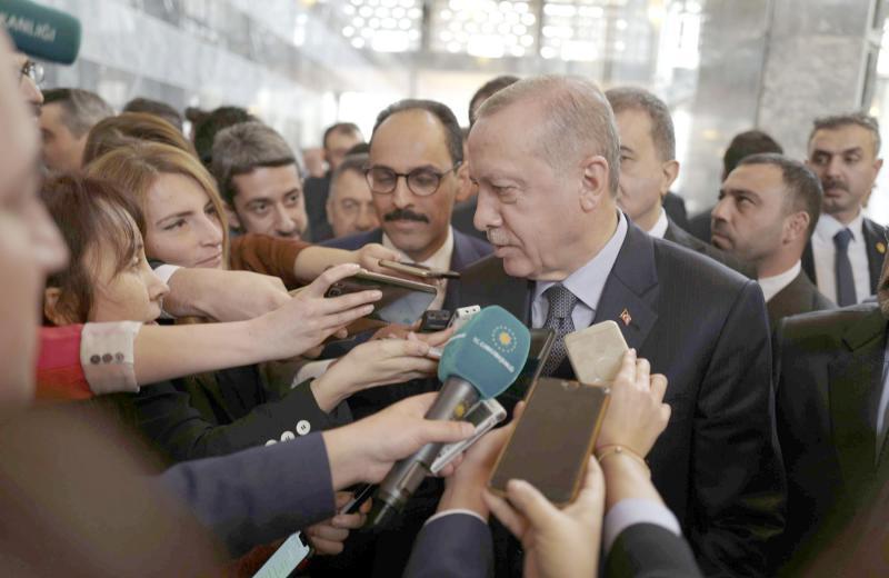 Empty rhetoric. Turkey’s President Recep Tayyip Erdogan speaks to the media at the parliament in Ankara, January 8.